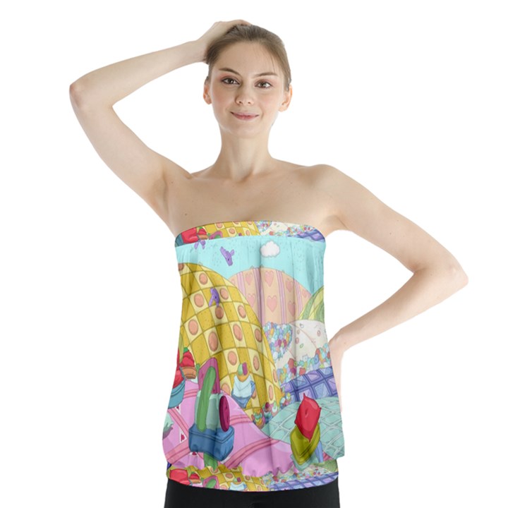 Pillows And Vegetable Field Illustration Adventure Time Cartoon Strapless Top