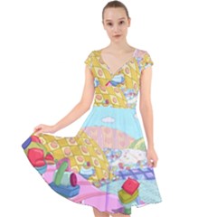 Pillows And Vegetable Field Illustration Adventure Time Cartoon Cap Sleeve Front Wrap Midi Dress by Sarkoni