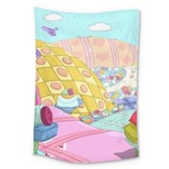 Pillows And Vegetable Field Illustration Adventure Time Cartoon Large Tapestry by Sarkoni