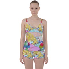 Pillows And Vegetable Field Illustration Adventure Time Cartoon Tie Front Two Piece Tankini by Sarkoni