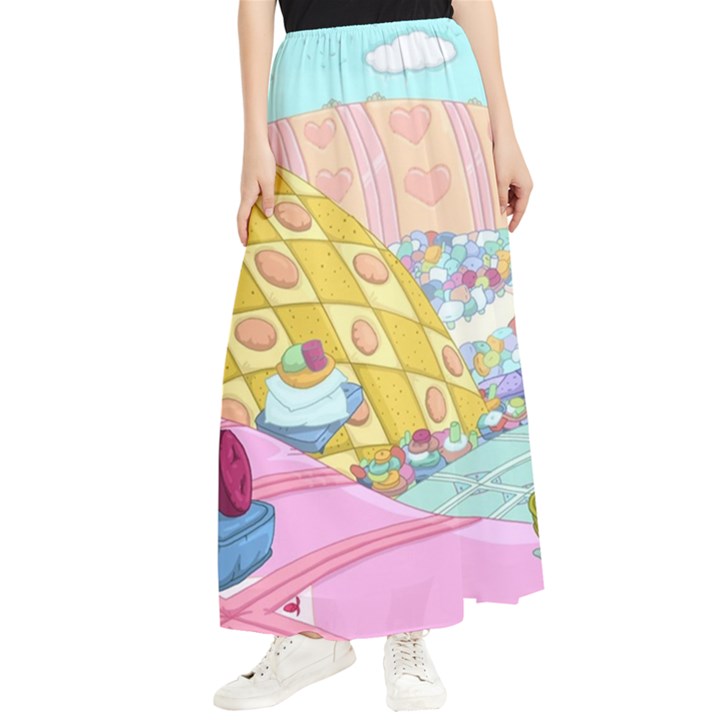 Pillows And Vegetable Field Illustration Adventure Time Cartoon Maxi Chiffon Skirt