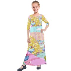 Pillows And Vegetable Field Illustration Adventure Time Cartoon Kids  Quarter Sleeve Maxi Dress by Sarkoni