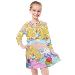 Pillows And Vegetable Field Illustration Adventure Time Cartoon Kids  Quarter Sleeve Shirt Dress by Sarkoni