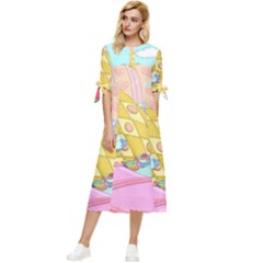 Pillows And Vegetable Field Illustration Adventure Time Cartoon Bow Sleeve Chiffon Midi Dress by Sarkoni