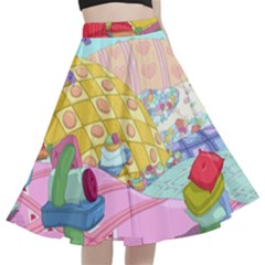 Pillows And Vegetable Field Illustration Adventure Time Cartoon A-line Full Circle Midi Skirt With Pocket by Sarkoni