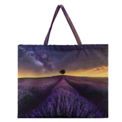 Bed Of Purple Petaled Flowers Photography Landscape Nature Zipper Large Tote Bag by Sarkoni