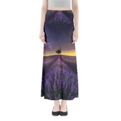 Bed Of Purple Petaled Flowers Photography Landscape Nature Full Length Maxi Skirt by Sarkoni