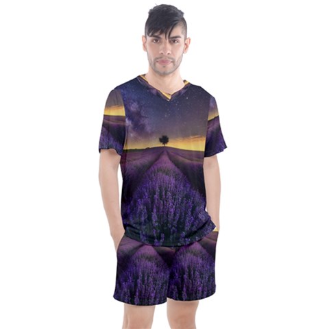 Bed Of Purple Petaled Flowers Photography Landscape Nature Men s Mesh T-shirt And Shorts Set by Sarkoni