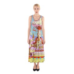 Adventure Time Multi Colored Celebration Nature Sleeveless Maxi Dress by Sarkoni