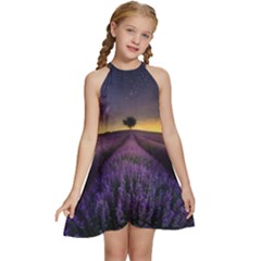 Bed Of Purple Petaled Flowers Photography Landscape Nature Kids  Halter Collar Waist Tie Chiffon Dress by Sarkoni