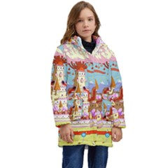 Adventure Time Multi Colored Celebration Nature Kids  Hooded Longline Puffer Jacket by Sarkoni