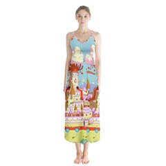 Adventure Time Multi Colored Celebration Nature Button Up Chiffon Maxi Dress by Sarkoni