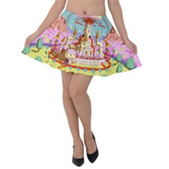 Adventure Time Multi Colored Celebration Nature Velvet Skater Skirt by Sarkoni