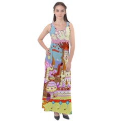 Adventure Time Multi Colored Celebration Nature Sleeveless Velour Maxi Dress by Sarkoni