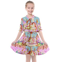 Adventure Time Multi Colored Celebration Nature Kids  All Frills Chiffon Dress by Sarkoni