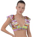 Adventure Time Multi Colored Celebration Nature Plunge Frill Sleeve Bikini Top View1