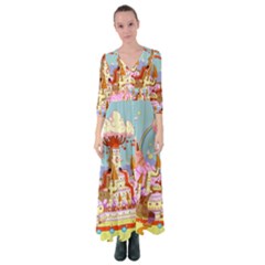 Adventure Time Multi Colored Celebration Nature Button Up Maxi Dress by Sarkoni