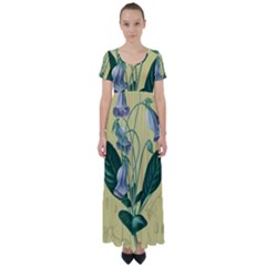 Botanical Plants Green High Waist Short Sleeve Maxi Dress by Sarkoni