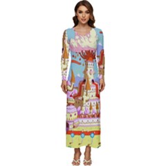 Adventure Time Multi Colored Celebration Nature Long Sleeve Longline Maxi Dress by Sarkoni