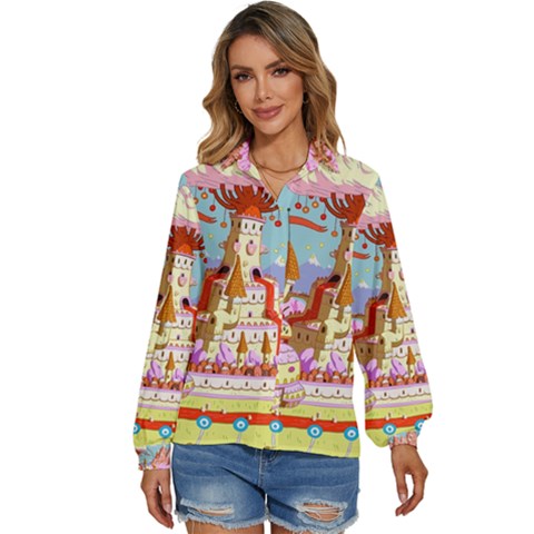 Adventure Time Multi Colored Celebration Nature Women s Long Sleeve Button Up Shirt by Sarkoni