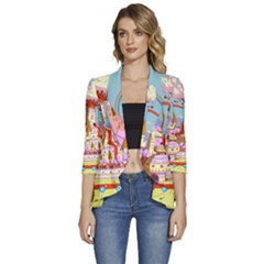 Adventure Time Multi Colored Celebration Nature Women s 3/4 Sleeve Ruffle Edge Open Front Jacket by Sarkoni