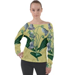 Botanical Plants Green Off Shoulder Long Sleeve Velour Top by Sarkoni