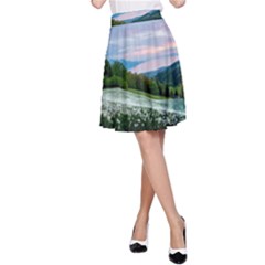 Field Of White Petaled Flowers Nature Landscape A-line Skirt by Sarkoni