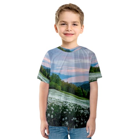 Field Of White Petaled Flowers Nature Landscape Kids  Sport Mesh T-shirt by Sarkoni