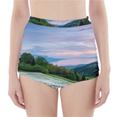 Field Of White Petaled Flowers Nature Landscape High-waisted Bikini Bottoms by Sarkoni