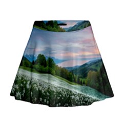 Field Of White Petaled Flowers Nature Landscape Mini Flare Skirt by Sarkoni