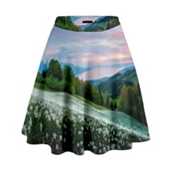 Field Of White Petaled Flowers Nature Landscape High Waist Skirt by Sarkoni