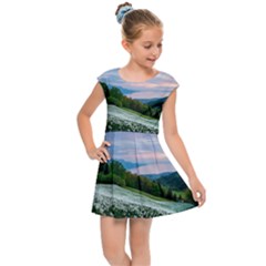 Field Of White Petaled Flowers Nature Landscape Kids  Cap Sleeve Dress by Sarkoni