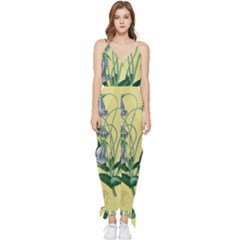 Botanical Plants Green Sleeveless Tie Ankle Chiffon Jumpsuit by Sarkoni