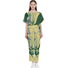 Botanical Plants Green Batwing Lightweight Chiffon Jumpsuit by Sarkoni