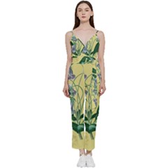 Botanical Plants Green V-neck Camisole Jumpsuit by Sarkoni