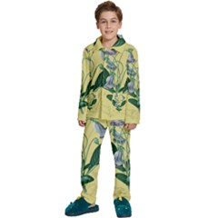 Botanical Plants Green Kids  Long Sleeve Velvet Pajamas Set by Sarkoni