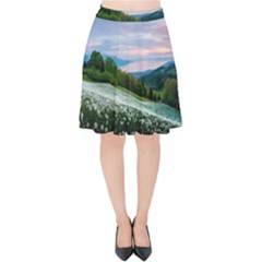 Field Of White Petaled Flowers Nature Landscape Velvet High Waist Skirt by Sarkoni