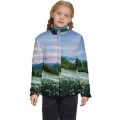 Field Of White Petaled Flowers Nature Landscape Kids  Puffer Bubble Jacket Coat