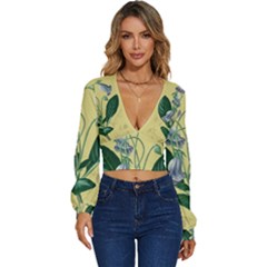 Botanical Plants Green Long Sleeve Deep-v Velour Top by Sarkoni