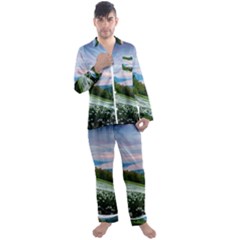 Field Of White Petaled Flowers Nature Landscape Men s Long Sleeve Satin Pajamas Set