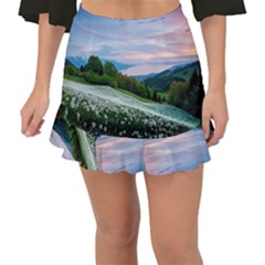 Field Of White Petaled Flowers Nature Landscape Fishtail Mini Chiffon Skirt by Sarkoni