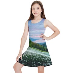 Field Of White Petaled Flowers Nature Landscape Kids  Lightweight Sleeveless Dress by Sarkoni