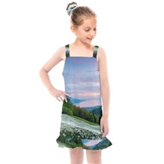 Field Of White Petaled Flowers Nature Landscape Kids  Overall Dress by Sarkoni