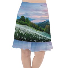 Field Of White Petaled Flowers Nature Landscape Fishtail Chiffon Skirt by Sarkoni