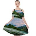 Field Of White Petaled Flowers Nature Landscape Cut Out Shoulders Chiffon Dress View1