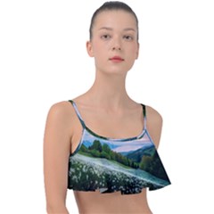 Field Of White Petaled Flowers Nature Landscape Frill Bikini Top