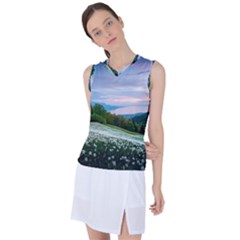 Field Of White Petaled Flowers Nature Landscape Women s Sleeveless Sports Top by Sarkoni