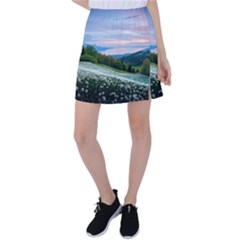 Field Of White Petaled Flowers Nature Landscape Tennis Skirt by Sarkoni