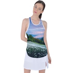 Field Of White Petaled Flowers Nature Landscape Racer Back Mesh Tank Top by Sarkoni