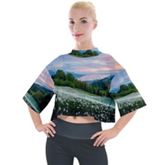 Field Of White Petaled Flowers Nature Landscape Mock Neck T-shirt by Sarkoni